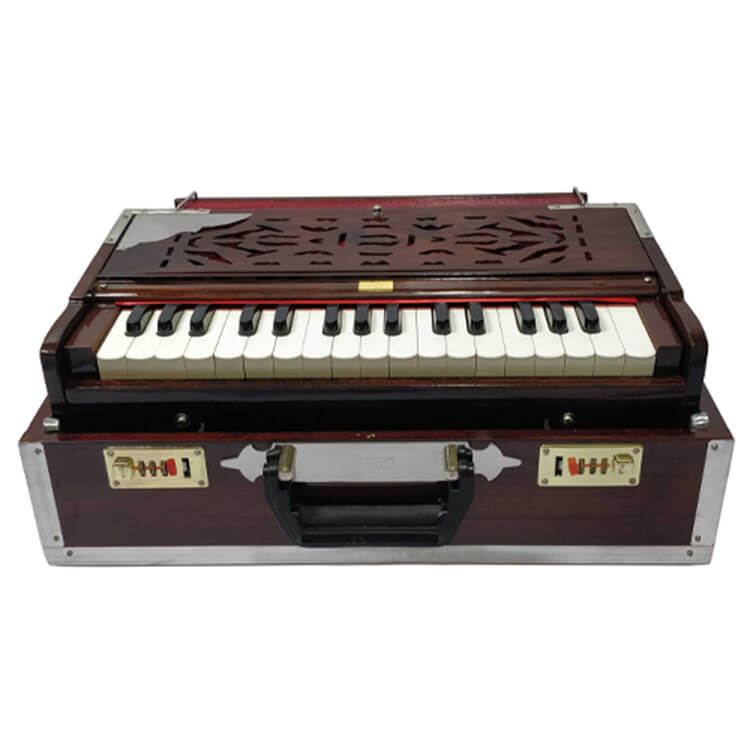 HARMONIUM, 2 1/2 OCTAVES, 2 REED, 32 KEYS, SMALL, PORTABLE, WITH BAG (NATURAL WOOD COLOR) - Image 2