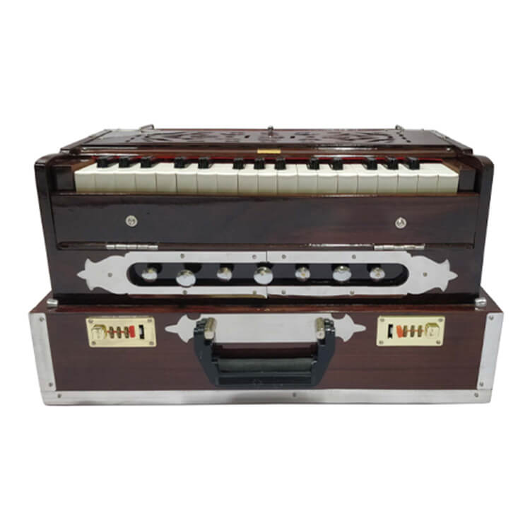 HARMONIUM, 2 1/2 OCTAVES, 2 REED, 32 KEYS, SMALL, PORTABLE, WITH BAG (NATURAL WOOD COLOR) - Image 3